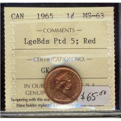 1965 1¢ LgeBds Ptd 5 ICCS MS63 Red