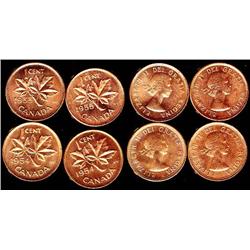 Lot of 4 coins 1¢ 1954(1) MS-64, 1955(1) MS-64,1954(1) MS-65