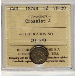 1874H 5¢ Cross 4 ICCS VF-30