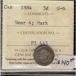 1884   5¢ Near 4 ICCS G6 Mark