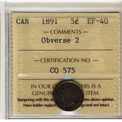 1891 5c Obv 2 ICCS EF-40
