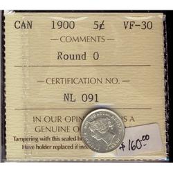 1900  5¢ Round  ICCS VF30