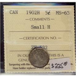1902H  5¢ Small H  ICCS MS63