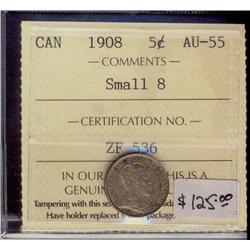 1908  5¢ Small 8 ICCS AU55