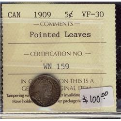 1909  5¢ Ptd Lvs  ICCS VF30