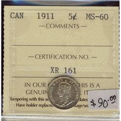 1911  5¢ ICCS MS60