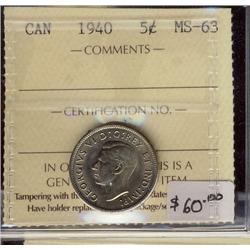 1940   5¢  ICCS MS63
