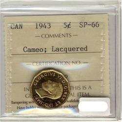 1943 5¢ ICCS SP66 Cameo, Lacquered