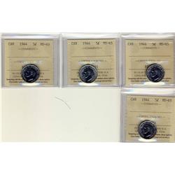 1944 5¢ ICCS MS65.  Lot of 4 coins all brilliant and lustrou
