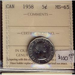  1958  5¢ ICCS MS65