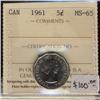 Image 1 : 1961  5¢ ICCS MS65