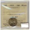 Image 1 : 1918 10¢ ICCS MS64.  A full lustered with golden tone exampl