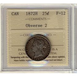 1872H 25¢ Obv 2 ICCS F-12