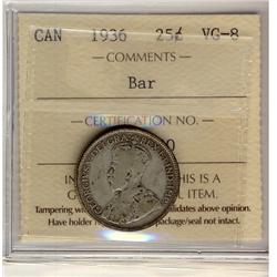 1936  25¢,  BAR ICCS VG-8