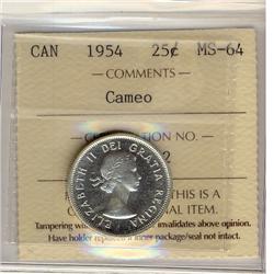 1954 25c ICCS MS-64 Cameo