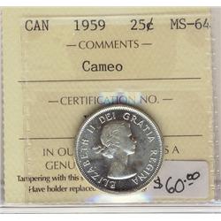 1959 25¢ ICCS MS64 Cameo