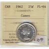 Image 1 : 1962  25¢ ICCS PL64 Cameo