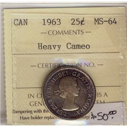 1963 25¢ ICCS MS64 Heavy Cameo