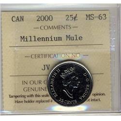 2000 25¢ ICCS MS63, Millenium Mule