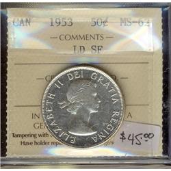 1953 50¢ LD SF  ICCS MS62
