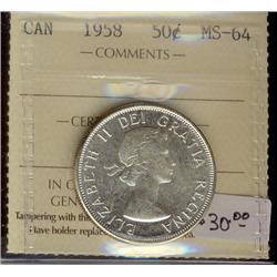  1958  50¢ ICCS MS64 