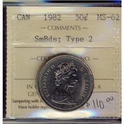 1982 50¢ Sm Bds Type 2  ICCS MS62