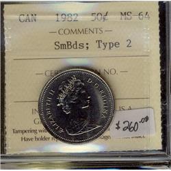 1982 50¢ Sm Bds Type 2  ICCS MS64
