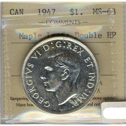 1947 $1 ML, Dbl HP ICCS MS63.  Brilliant white in colour.