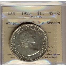 1955 $1 Arnprior w/Die Break ICCS MS62. 