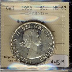 1958 $1 ICCS MS63 Heavy Cameo