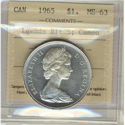 1965 $1 LgeBds Blt 5 ICCS MS-63 Cameo