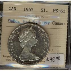1965 $1 SmBds Ptd 5 ICCS MS63 Heavy Cameo