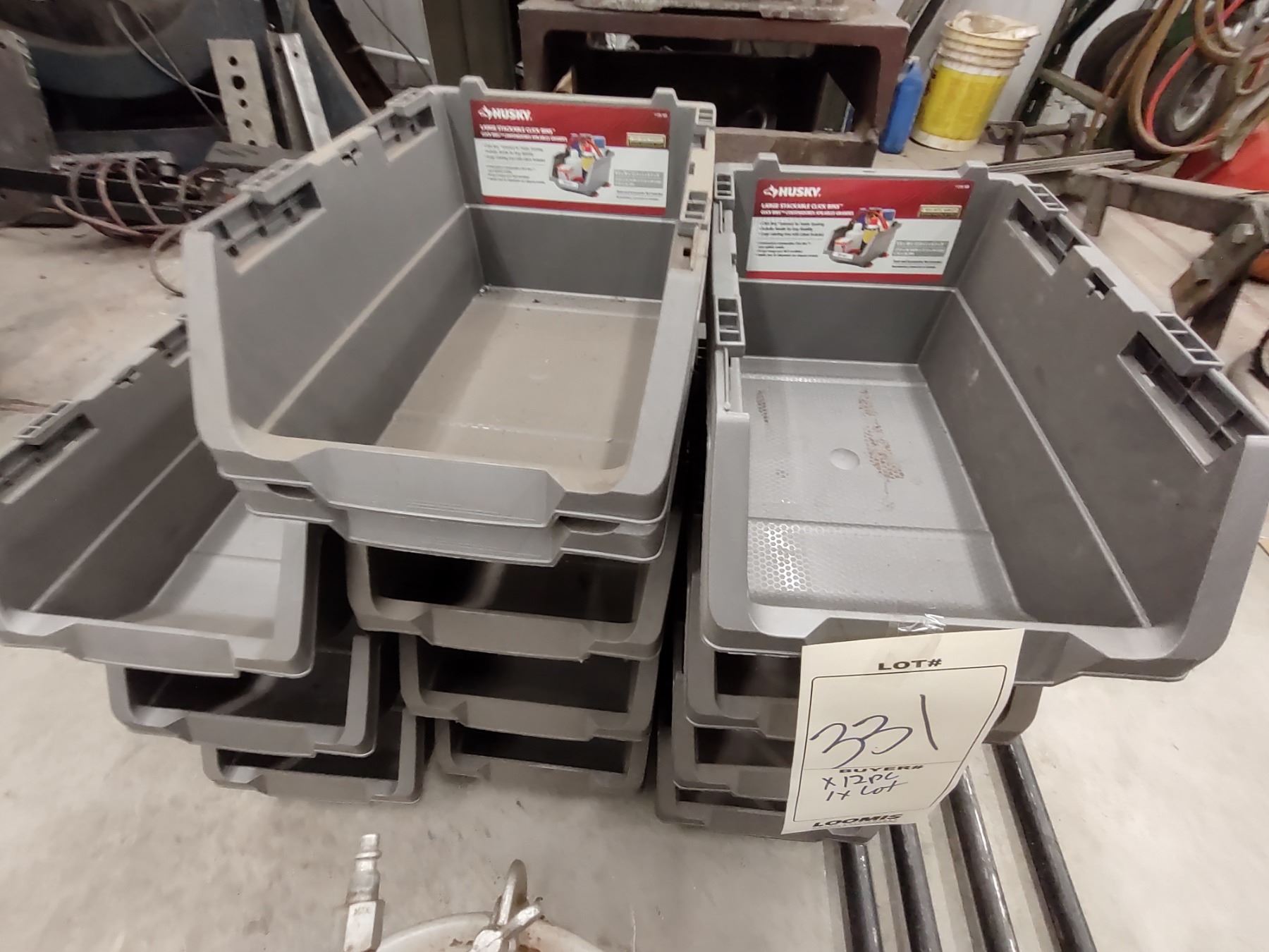 LOT OF 12 LARGE HUSKY STACKABLE CLICK BINS