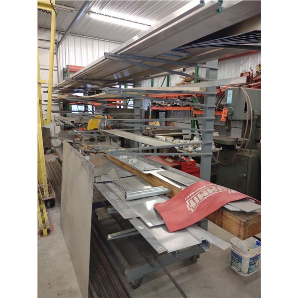 LARGE ROLLING STEEL STOCK RACK ON HD CASTORS, 18'L X 7'H X 43