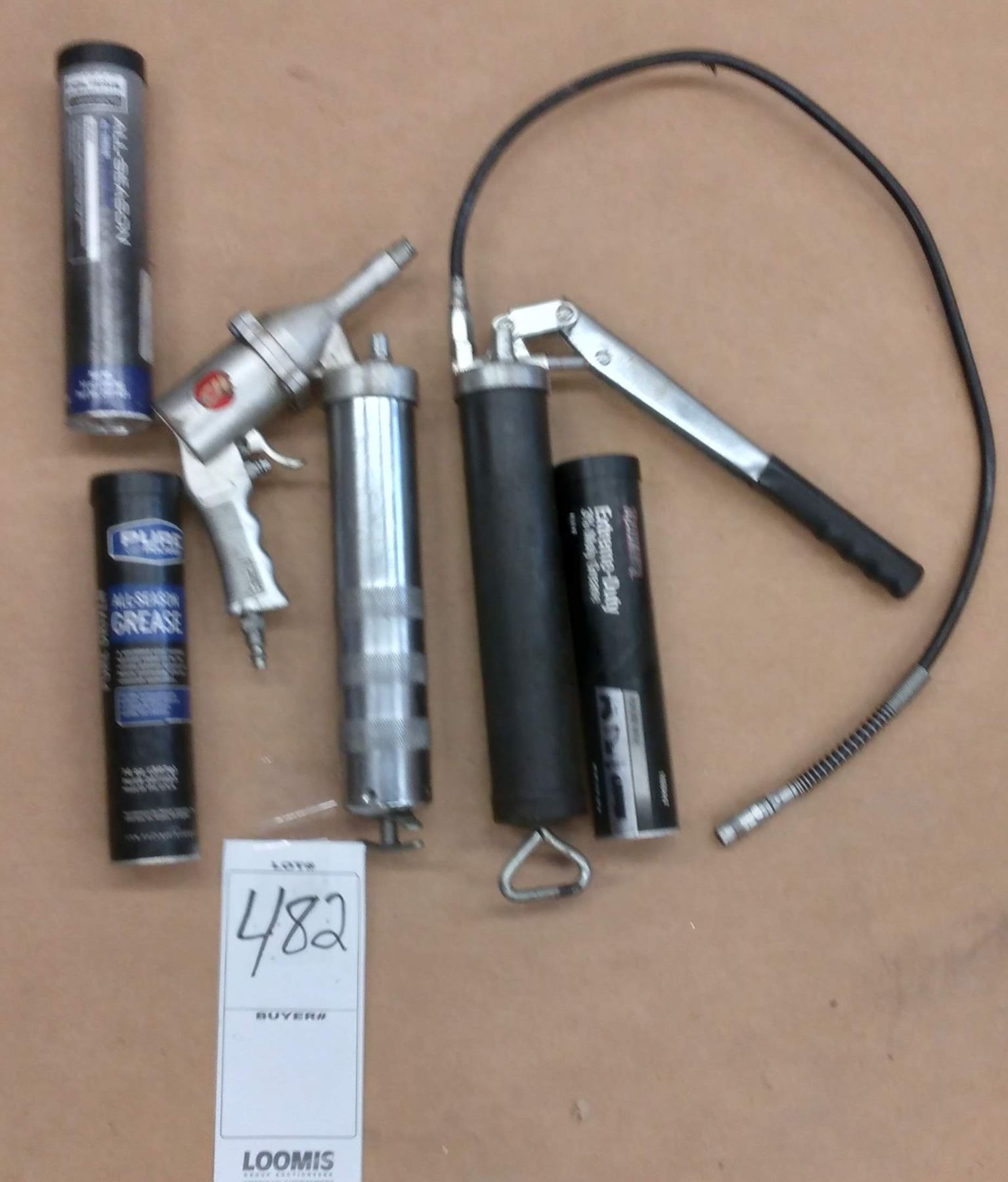 AIR POWERED GREASE GUN, MANUAL, GREASE GUN AND 4 GREASE CARTRIDGES