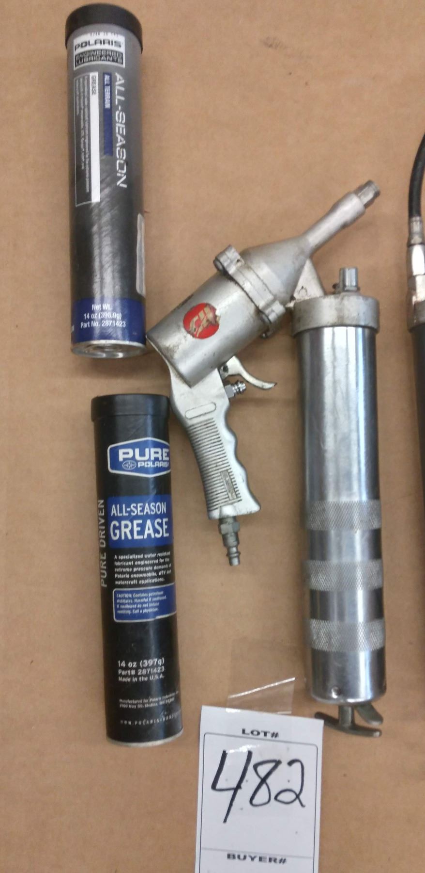 AIR POWERED GREASE GUN, MANUAL, GREASE GUN AND 4 GREASE CARTRIDGES
