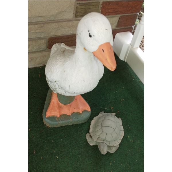 CEMENT GOOSE AND TURTLE LAWN ORNAMENTS