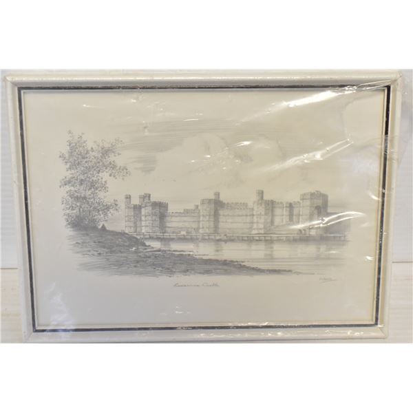 ORIGINAL FRAMED SIGNED SKETCH OF CAERNARFON CASTLE