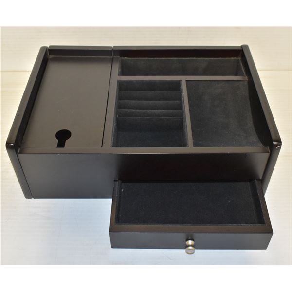 BLACK WOODEN JEWELRY BOX ORGANIZER 11.25" WIDE
