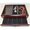 Image 1 : DARK RED BROWN WOODEN JEWELRY BOX, WITH DRAWER