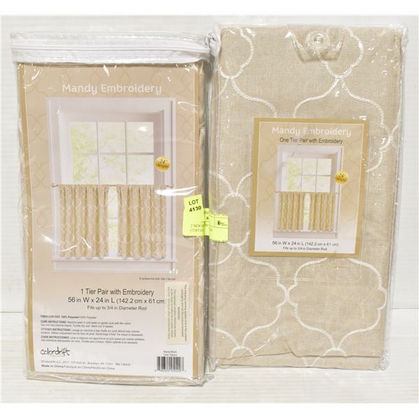 2 NEW SETS OF BEIGE TIER CURTAINS