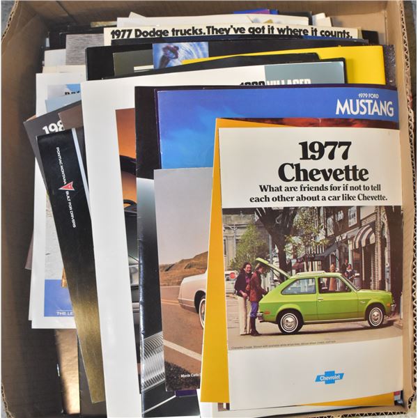 OVER 150 VINTAGE AUTO DEALER CAR SALES BROCHURES.