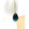 Image 1 : 13)  BLUE TEAR DROP CRYSTAL PENDANT SET IN