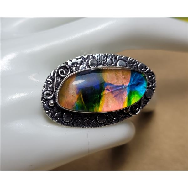 6)  STATEMENT LARGE CARVED OVAL 925 STAMPED