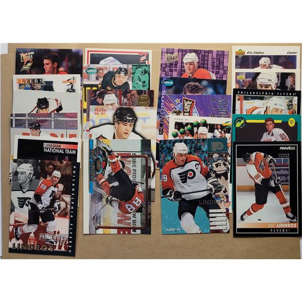 4)  LOT OF 20 VINTAGE ERIC LINDROS HOCKEY CARDS.