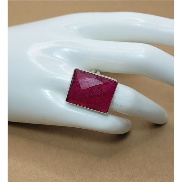 11)  LAB CREATED SQUARE CUT RUBY RING,