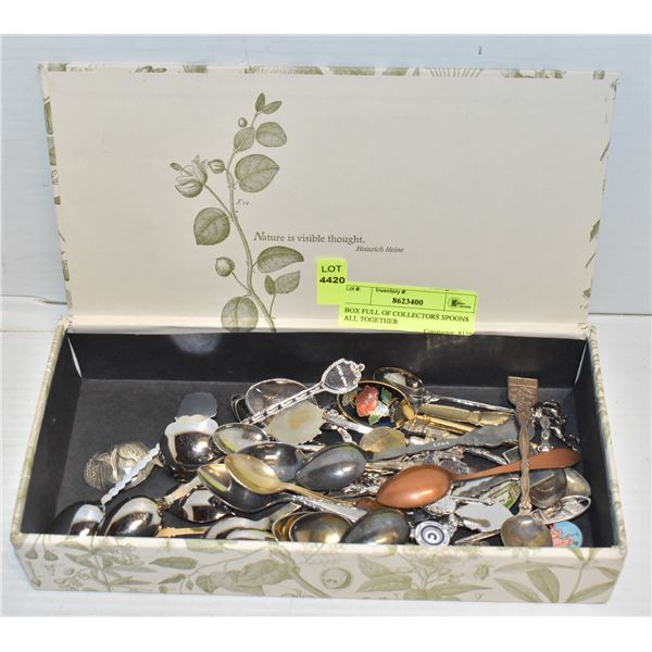 BOX FULL OF COLLECTORS SPOONS ALL TOGETHER