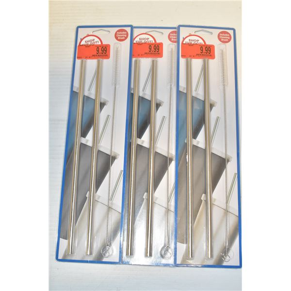 LOT OF 3 PAIRS OF STAINLESS STEEL STRAWS + BRUSH