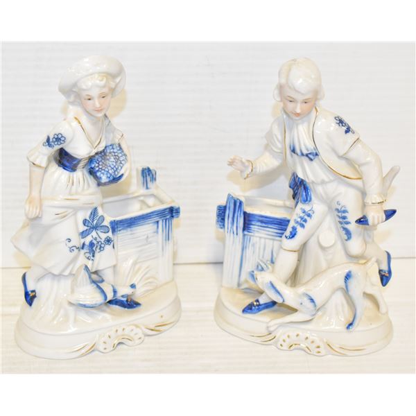 VINTAE PAIR OF MAN AND WOMAN PORCELAIN ITEMS WITH