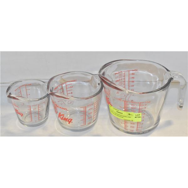 SET OF 3 ANCHOR HOCKING FIRE KING GLASS MEASURE